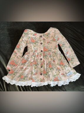 Girls Floral Button-Front Long Sleeve Dress - Orange Blossom